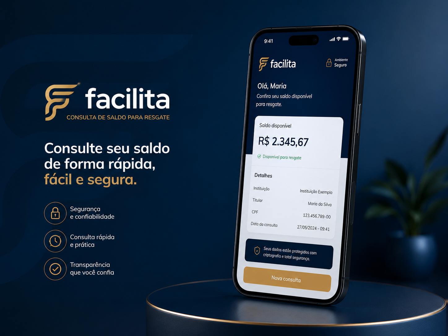 Aplicativo Facilita mostrando o saldo disponível para resgate na tela do celular